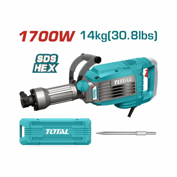Total Demolition Breaker Sds-Hex 1700W With 1 Chisel, 1 Extra Carbon Brush Th217068