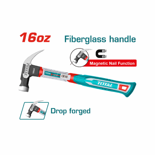 Total Claw Hammer 16Oz/450G With Magnetic Nail Function, Drop-Forged Hammer Head Thch61016