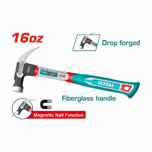 Total Claw Hammer 345Mm 16Oz/450G With Magnetic Nail Function, Drop-Forged Hammer Head Thch61016L