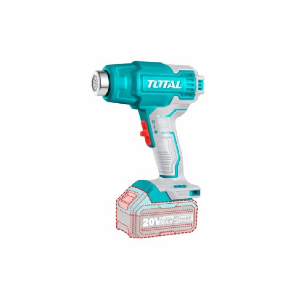 Total Cordless Heat Gun 20V 300/550°C With Reduction, Reflector &Amp; Flat Nozzle, 4.0Ah Battery &Amp; Charger Tbli20025