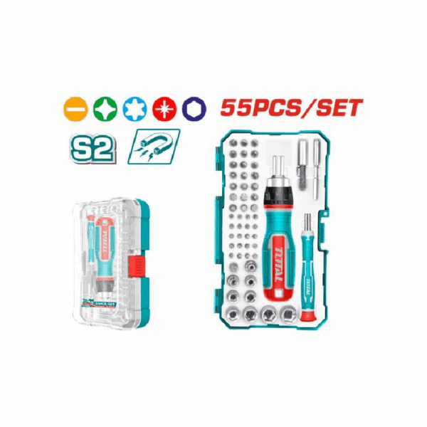 Total Screwdriver Bit Set, Cr-V Material Tacsd30556 (Pack Of 55Pcs)