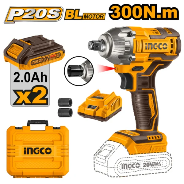 Ingco Lithium-Ion Cordless Brushless Impact Wrench Ciwli2038