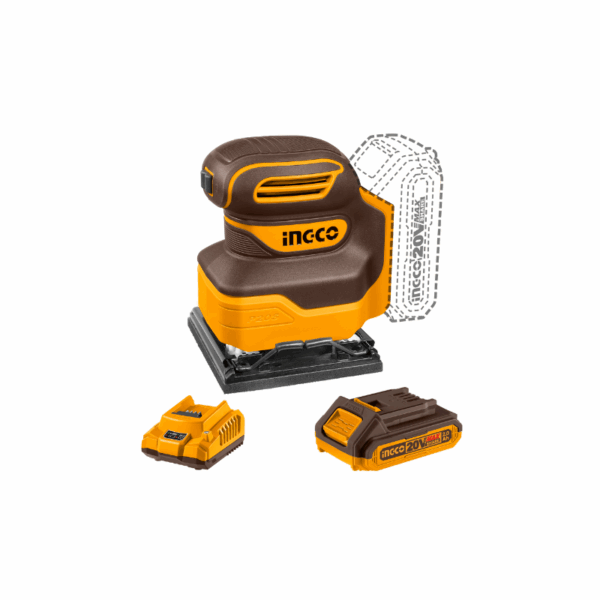 Ingco Cordless Sheet Sander 20V With Battery &Amp; Charger, 5Pcs Sand Paper Cshsli20141