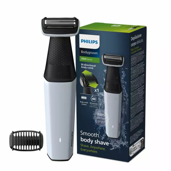 Philips Cordless Bodygroom &Amp; Intimate Areas Trimmer, Clinically Tested For Sensitive Skin, 40 Min Runtime, Bi-Directional Trimmer And 3Mm Comb Series 3000 Bg3007