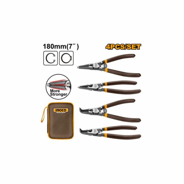 Ingco 4Pcs Circlip Pliers Set 180Mm, Cr-V Steel Black Finish Hccps26180