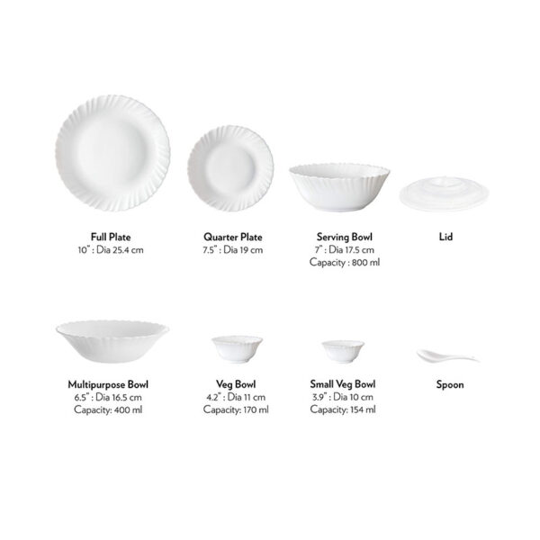 La Opala Dinner Set White Classique 47 Pieces Lc047