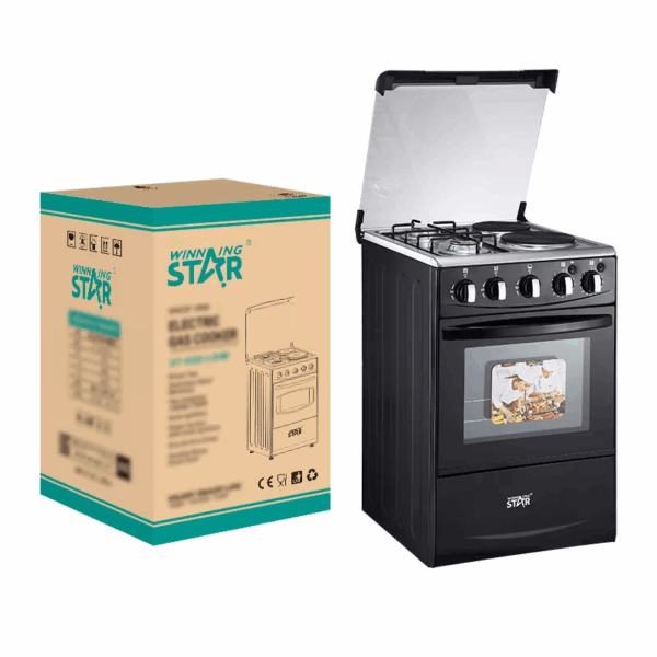 Winning Star Freestanding Cooker 2 Gas Burners, 2 Electric Burners With 52L Oven Black