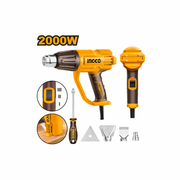 Ingco Electric Heat Gun 2000W With 3Pcs Nozzle &Amp; 1 Scraper Hg200078