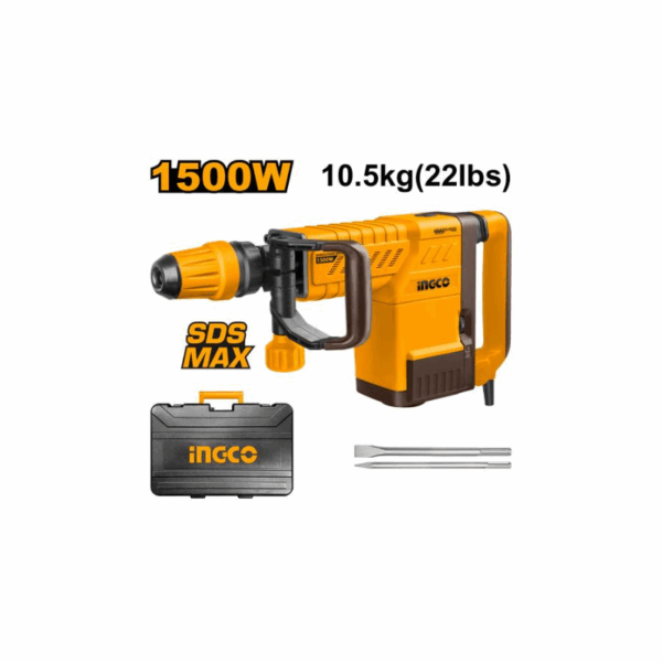 Ingco Demolition Breaker 10.5Kgs 1500W With Chisel-Locking &Amp; Sds-Max Chuck System Pdb15006