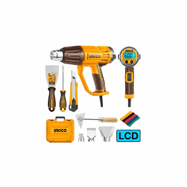 Ingco Electric Heat Gun 2000W With Lcd Screen, 3Pcs Nozzle &Amp; 1 Scraper Hg2000581