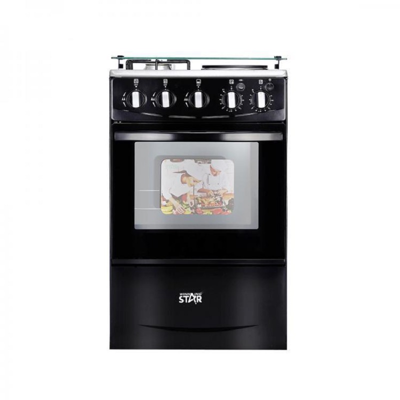 Winning Star Freestanding Cooker 2 Gas Burners, 2 Electric Burners With 52L Oven Black