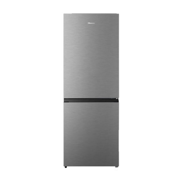 Hisense Refrigerator 223L Double Doors, Bottom Freezer, Defrost Cooling, Energy Class A, Recessed Handle, Tempered Glass, Reversible Door, Inox H310Bit