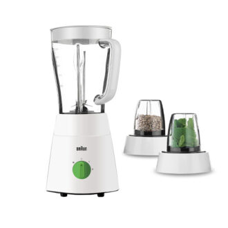 Braun Blender 1.5L 500w Mill & Chopper PowerBlend Triangular Plastic Jug, 2 Speed, Ice Crushing Function, Stainless Steel Blades JB0123WH