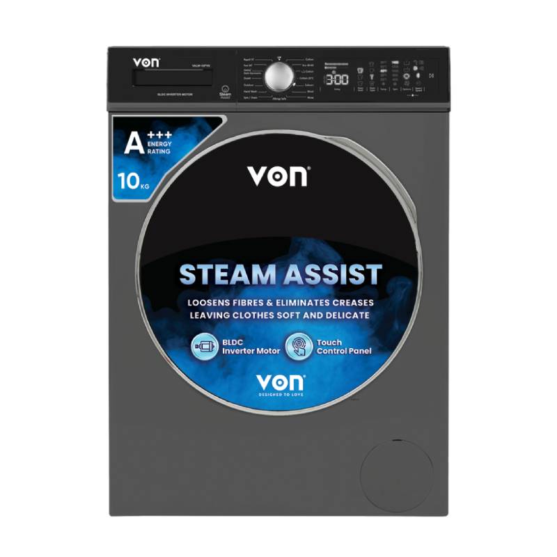 Von Front Load Washing Machine 10 Kg, Silver Inverter Motor Valw-10Fvk