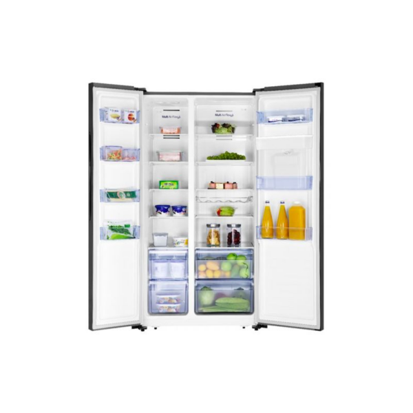 Hisense Refrigerator 504L Side By Side A+ Energy Efficiency Class, Multi Air Flow System, Exterior Led Digital Display With Touch Control Black Rs518N4Wbf