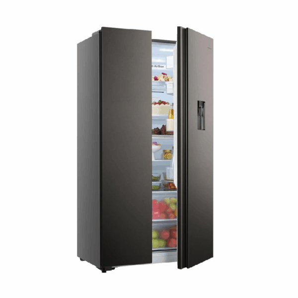 Hisense Refrigerator 508L Side By Side Door With Water Dispenser, No-Frost, Titanium Inox H670Sit-Wd