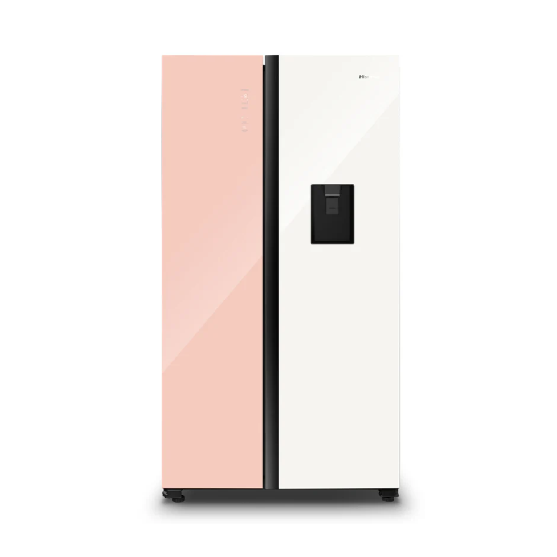 Hisense Refrigerator 508L Side By Side Door, With Water Dispenser, No-Frost, Pink &Amp; White Rs3N518Nag