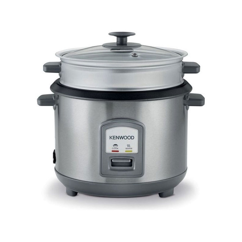 Kenwood 2-in-1 Rice Cooker 1.8L 10-Cups Rice with Food Steamer Basket Non-Stick Cooking Pot Temepered Glass Lid Warm/Cook Lights Spatula Holder Detachable Cord RCM45.000SS