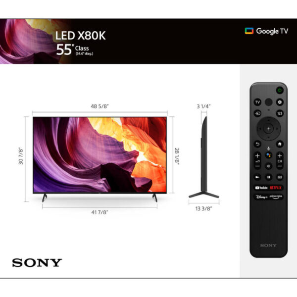 Sony 55&Quot; Led 4K Hdr Smart Google Tv, Triluminos Display, Dolby Vision &Amp; Atmos, Motionflow Xr Technology, 4K X-Reality Pro, Bravia Cam With Gesture Control, Bezel Design Kd-55X80K