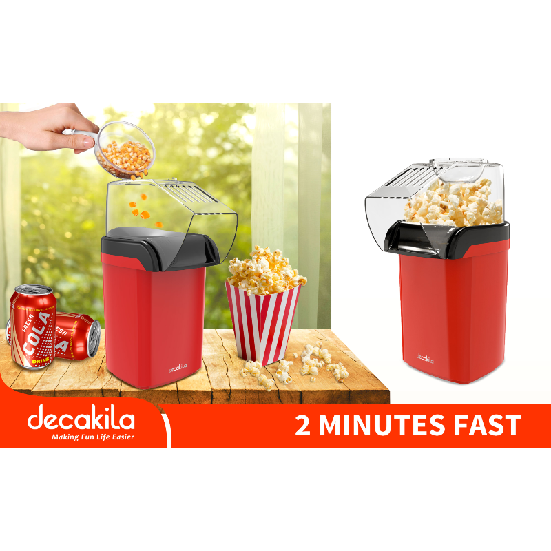 Decakila Hot Air Popcorn Popper 1200W Home Popcorn Maker With Measuring Cup Capacity 0.27 L KETT009R