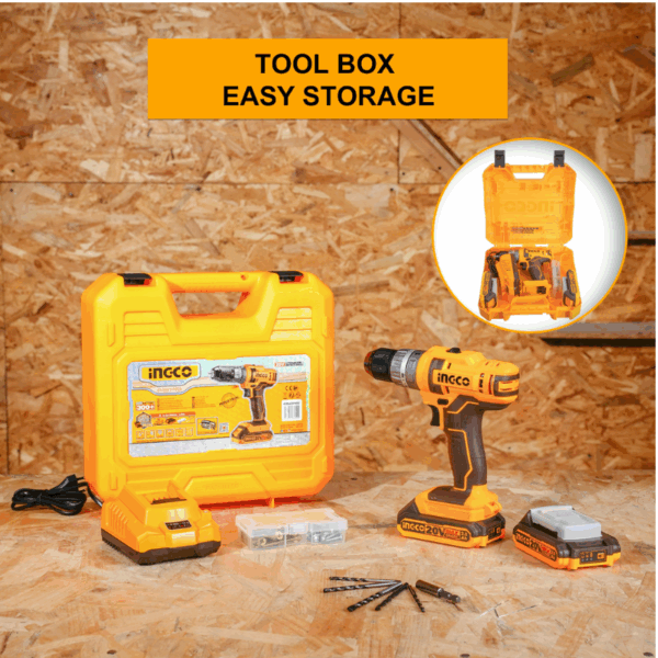 Ingco Impact Drill Machine Lithium-Ion 20V 45Nm With 47Pcs Accessories Cidli201452
