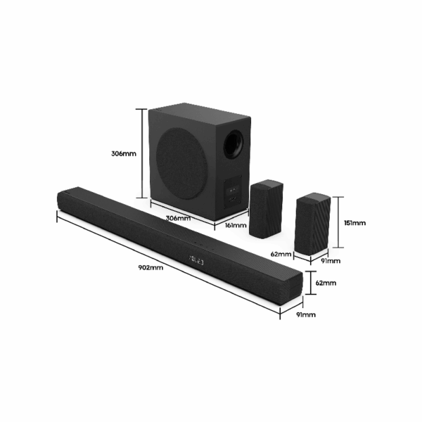 Hisense Sound Bar 5.1Ch 540W with 6.5" Wireless Subwoofer, Dolby Digital Plus, Bluetooth 5.3, EzPlay, Roku TV Ready, DTS: X HS5100