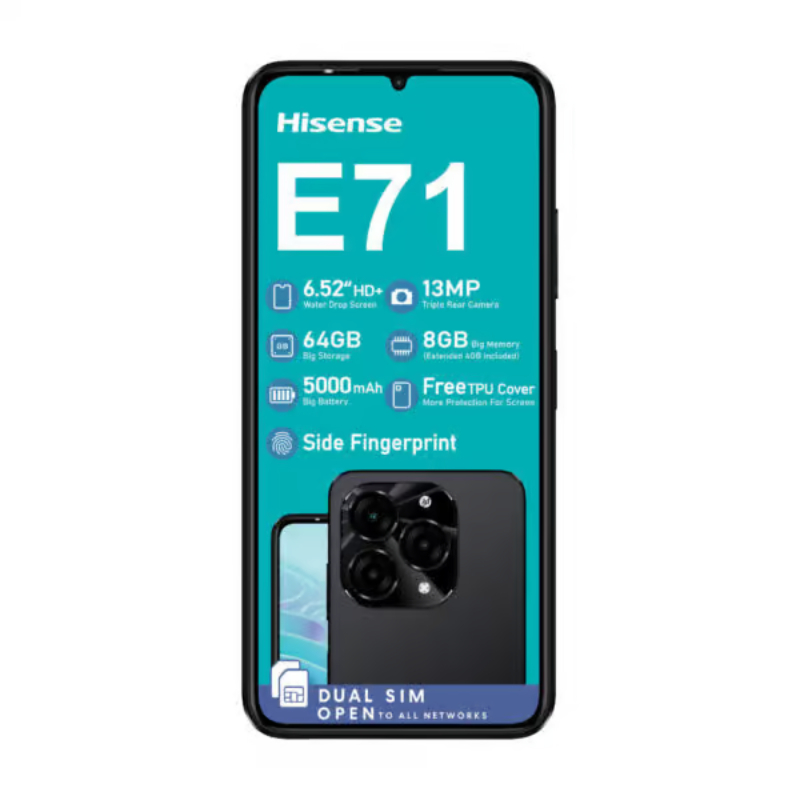 Hisense Mobile Phone E71 Sleek Design 4000Mah 4G Lte, 6.52-Inch Ips Tft Screen, Resolution: 1600 X 720 Pixels , Supports 10W Charging, Bluetooth 5.0