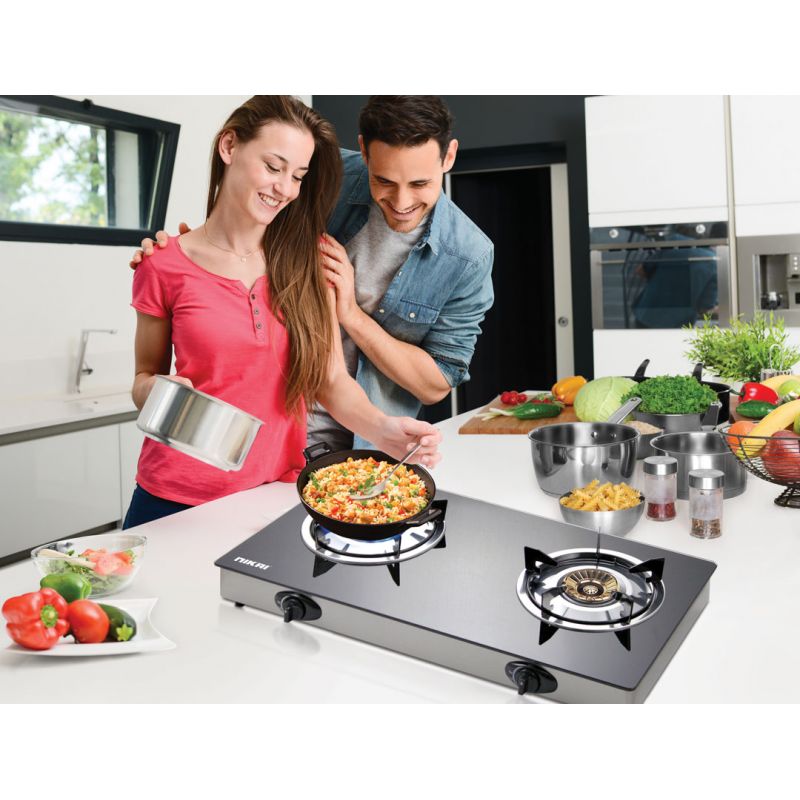 Nikai Gas Cooker Glass Top 2 Burner Auto Inginination Blue Flame with High Efficiency NG5092G