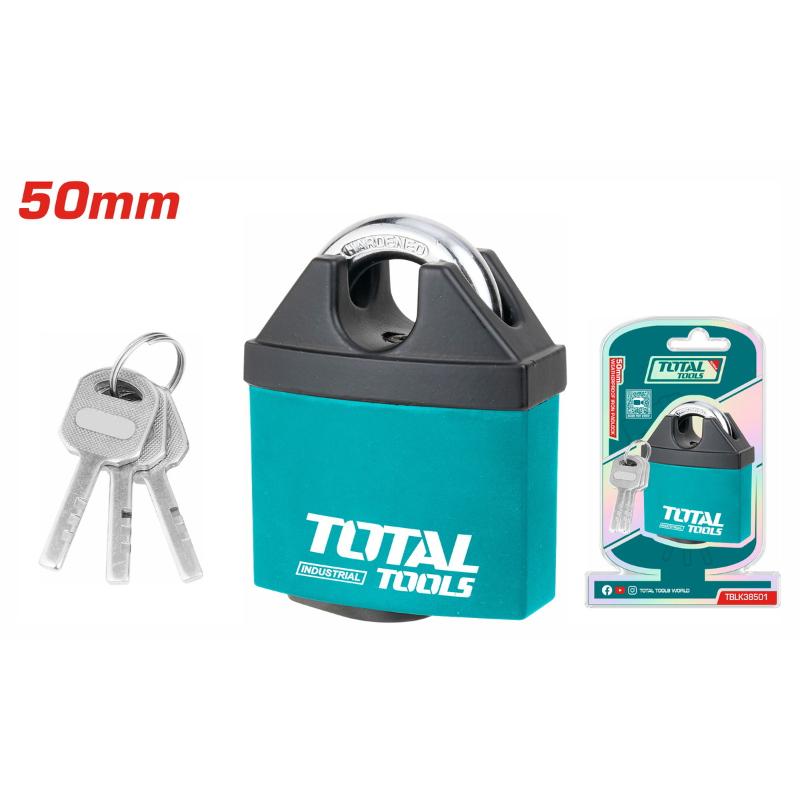 Total Weatherproof Iron Padlock 50mm Nylon Coated with 3 Brass Keys TBLK38501