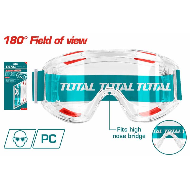 Total Safety Goggles Clear with Unique Air Hole Design, 180° View TSP309