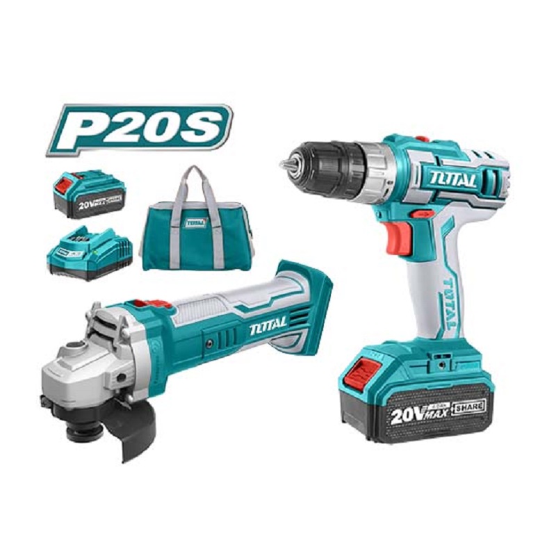 Total Drill Machine & Angle Grinder Cordless Li-Ion 2pc Combo TCKLI2009