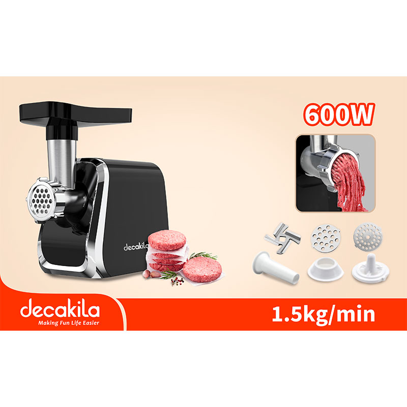 Decakila Meat Grinder 600W With Blade Out Put 1.5KG/Min Multiple Stainless Steel Grinding Plates KEMG021B