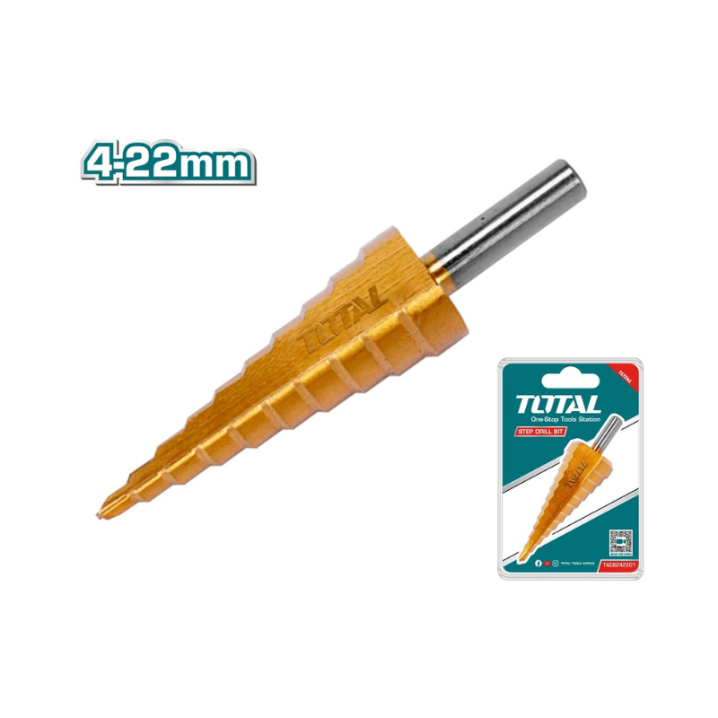 Total Drill Bit Step Drill Bit Wood, Metal, Plastic and Many Other Materials 4-22mm TAC8242201
