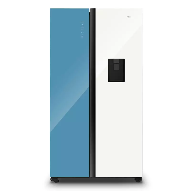 Hisense Side By Side Fridge Blue &Amp; White Glass 508L H670Sdbl-Wd