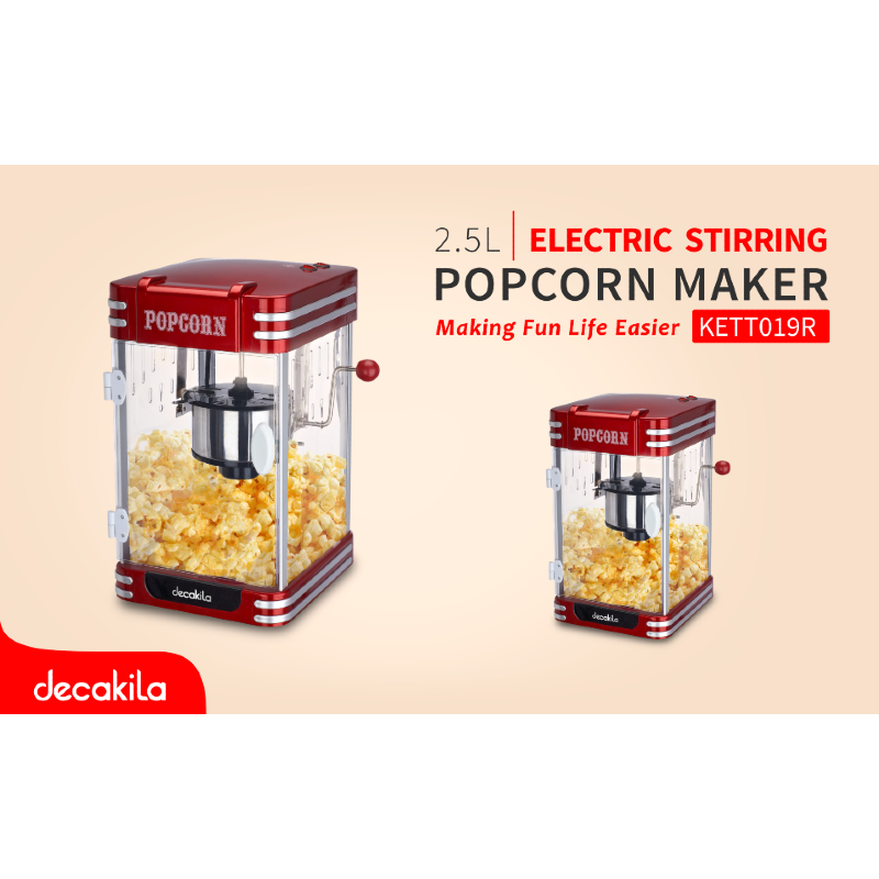 Decakila Popcorn Maker 310W Kettle 2.5 oZ Rolling Stirrer Non-stick Surface Detachable Plate Easy Washing KETT019R