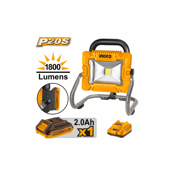 Ingco Cordless Portable Led Work Lamp 20W With High &Amp; Low Lumen Setting Cwli2025