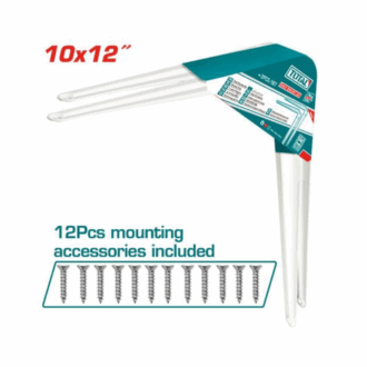 Total Shelf Bracket 2pcs Set 10x12" with 6 Attachment Points, 12 Mounting Screws, White TSB11012