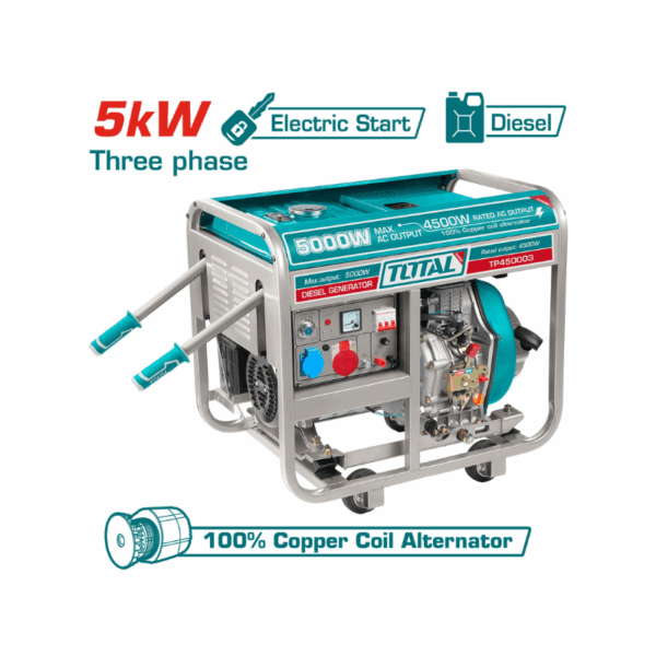 Total Diesel Generator, Three Phase 5kW 380V with 15L Fuel Tank, Air Cooling System TP450003