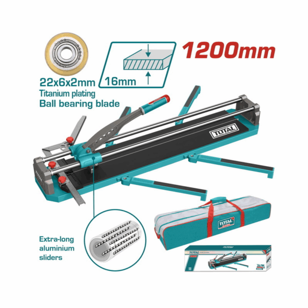 Total Tile Cutter 120Cm With Tungsten Carbide Ball Bearing Blade, Aluminum Die Cast Handle, Bag Tht571201