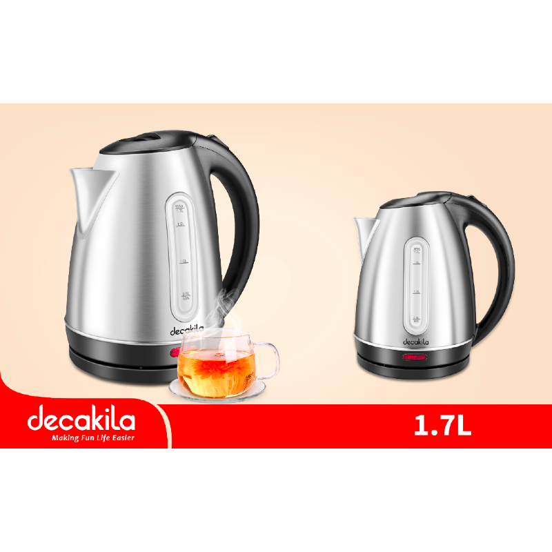 Decakila Kettle 1.7L Electric Jug 2200W Stainless Steel Boil Dry Protection With Working Light Body With Filter Design KEKT004W