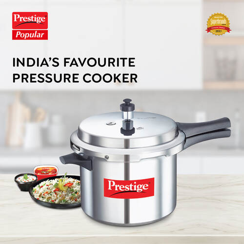 Prestige Pressure Cooker - 5.5L Capacity, Virgin Aluminum Construction, Features Precision Weight Valve, 10016