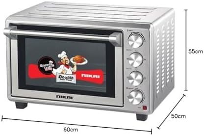 Nikai Oven Electric 52L With Rosting Function 4 Knobs Control 1800W Nt5201Rcax1 120 Mins Timer Stainless Steel Heating Elements Inner Light Convection Fan Double Glass Panel