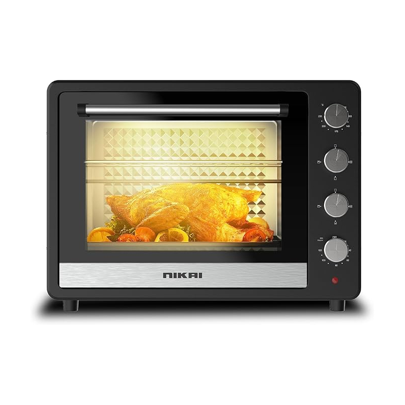 Nikai Oven Electric 65L With Rosting Fuction 4 Knobs Control 2200W Nt6500Src2 120 Mins Timer Convection Function Stainless Steel Heating Elements Inner Light Double Glass Panel