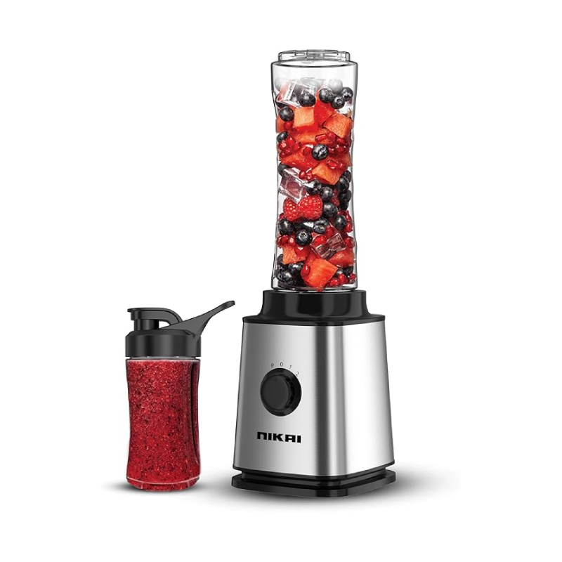 Nikai Blender Smoothie Maker With 600Ml Tritan Bottle And 400Ml Tritan Bottle 300W Nb202St 4 Stainless Steel Blades And Housing Tritan Drinking Bottle With Lid 2 Speed With Pulse