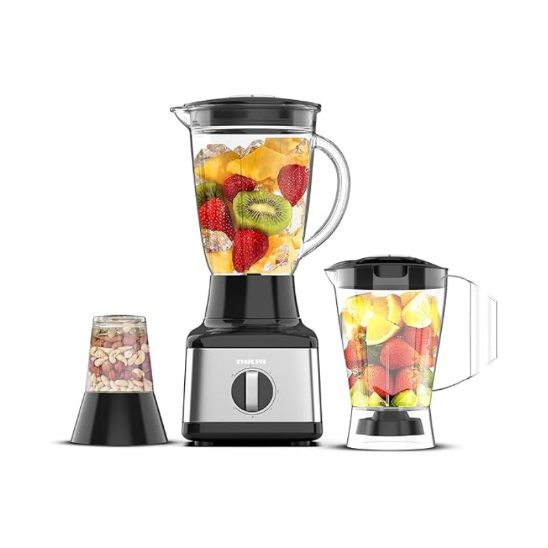 Nikai Blender 1.5L With Dry Grinder 500W Nb3900Geb 3 Plastic Jars With Glass Jug And Plastic Jug 5 Speed With Pulse