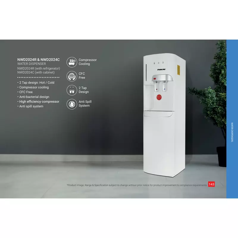 Nikai Water Dispenser 2 Taps Top Load With Cabinet Nwd2024C 2 Taps Hot And Cold Compressor Cooling Anti Spill System Anti Bacterial Design