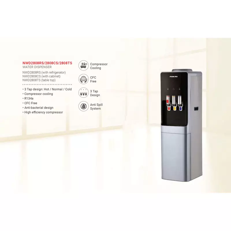 Nikai Water Dispenser 3 Taps Top Load With Refrigerator Nwd2808Rs 3 Taps Hot Normal And Cold Compressor Cooling Steel Tank Anti Bacterial Design
