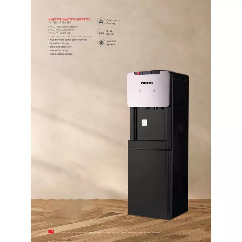 Nikai Water Dispenser 3 Taps Top Load With Refrigerator Nwd777R 3 Taps Hot Normal And Cold Compressor Cooling Steel Tank Anti Bacterial Design