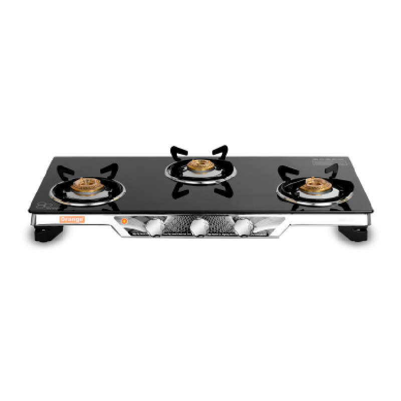 Orange Gas Stove Sleeko 301 Jumbo With 3 Burner, Toughened Glass Top Or0247