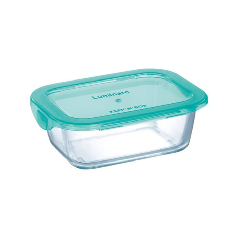 Luminarc Keep 'N' Flat Rim Rectangular Storage Box 380Ml Lagoon P5519